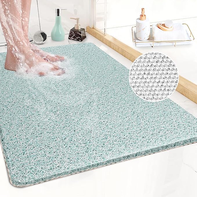 Corner Shower Mat Non Slip,Anti Mould Bath Mat,Loofah Sector Bathroom Mats,21 Inch Quadrant Shower Mats with Drain,PVC Bathtub Rug for Tub & Wet Floor,Washable Stall Rugs,Quick Drying,Inside Outside