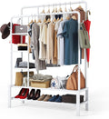 Heavy Duty Clothes Rail, 120KG White Metal Rack With Double Hanging Clothing Rail, Shoe Rack, Storage Shelves & 4 Coat Hooks, Wardrobe Clothes Rails For Bedroom Office Shop