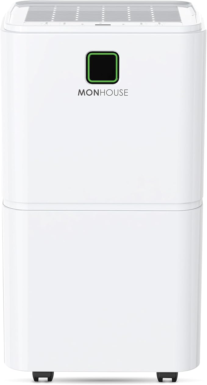 MONHOUSE 12L/Day Digital Dehumidifier - Sleep Mode, 24 HR Timer For Laundry Drying, Bedroom, Basement, Garage & Kitchen - Portable Electric Mould, Damp, Condensation Remover - Quiet Moisture Absorber