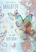 Stunning Artistic Female/Girl's Birthday Card from The Beautiful Range - Special Daughter - Turquoise Butterflies with an Elegant Flitter Finish - Greeting Card for Her (NQ-DR492)
