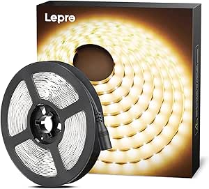 Lepro Warm White LED Strip Lights 5M (No Plug, Striplight Only), 300 LEDs, 2300lm, 3000K, Stick on LED Lights for Bedroom, Under Cabinet and Cupboard (DC 12V Power Supply Required)