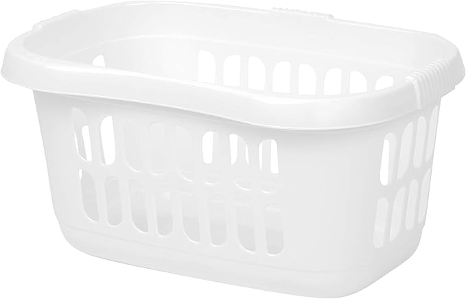 High Grade Plastic Large 60L Hipster Laundry Basket Hamper Clothes Washing Bedding Linen Storage Basket (Ice White)