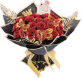 24 Pcs Glitter Roses Bouquet,Artificial Rose Bouquet,Sparkly Rose,DIY Fake Glitter Bouquets with Crown Card 3D Butterfly for Birthday Gifts Wedding Valentine's Day Mother's Day (Red)