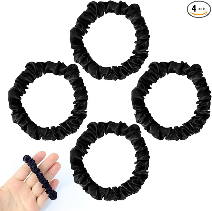 Hair Scrunchies, 4 pcs Satin Hair Ties, Black Elastic Bands Scrunchies Set, Ponytail Holders No Damage Breakage for Thin/Thick Curly Long Fine Hair