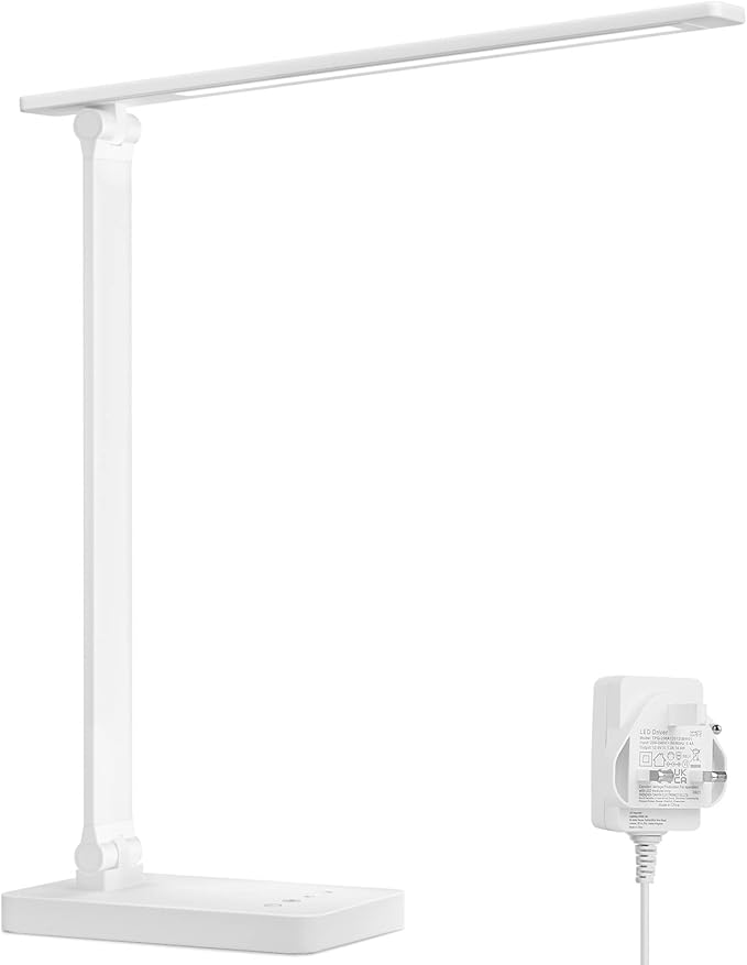Lepro Desk Lamp, LED Desk Lamp with Power Adapter, 9.2W 800lm, Dimmable Desk Lamps Office, 5 Brightness Levels x 5 Colour Modes, Touch Control Daylight Lamp for Office, Study, Bedroom, Nails, Reading[Energy Class F]