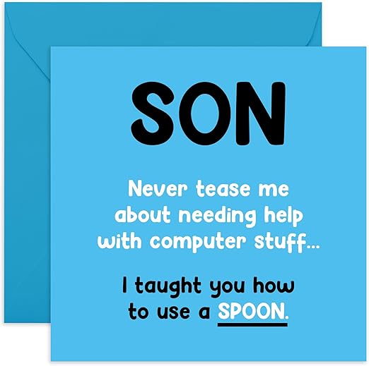 Central 23 Greeting Card - 'SON HELP WITH COMPUTER' - Perfect for Celebrating Your Tech-Savvy Son's Expertise - Ideal for Adding a Touch of Humor and Appreciation for Your Son- Comes With Stickers