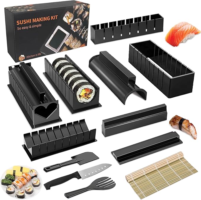 Sushi Making Kit Sushi Maker 12 Pcs Plastic Premium Set Sushi Tool Set Sushi Rice Roll Mold Shapes, DIY Sushi Roller Tool for Home Beginners