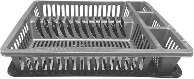 BH | Dish Drainer Rack with Drip Tray | Gray | Large Plastic Plate Cutlery Cup Holder |Kitchen Sink Utensil Organizer | Food-Grade BPA-Free - Pack of 1 - By BEST HOUSE