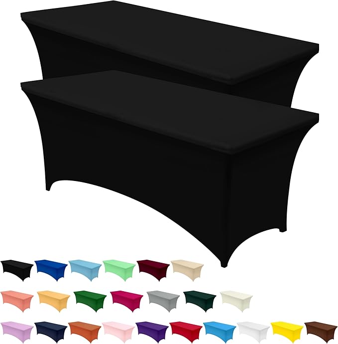 Utopia Kitchen Spandex Table Cloth 2 Pack [6FT, Black] Tight, Fitted, Washable and Wrinkle Resistant Stretch Rectangular Patio Table Cover for Event, Wedding, Banquet & Parties [183Lx76Wx76H] cm