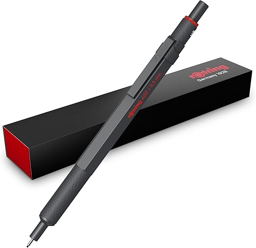 Rotring 600 Mechanical Pencil | HB Lead 0.5 mm | All-Metal Body Propelling Pencil | Dark Stone | Non-Slip Knurled Grip & Hexagonal Barrel