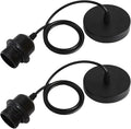 2 Pack Ceiling Pendant Light Fitting, E27 Lamp Holder, with Lock Ring for Shade, with 100CM Adjustable Cable, Flex Cable Ceiling Rose, Industrial Style Ceiling Pendant Fitting(Black)