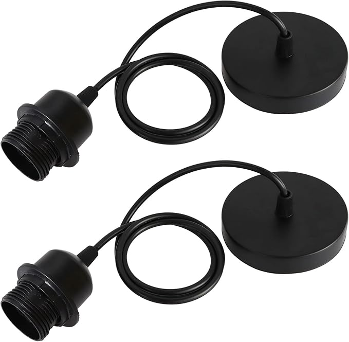 2 Pack Ceiling Pendant Light Fitting, E27 Lamp Holder, with Lock Ring for Shade, with 100CM Adjustable Cable, Flex Cable Ceiling Rose, Industrial Style Ceiling Pendant Fitting(Black)