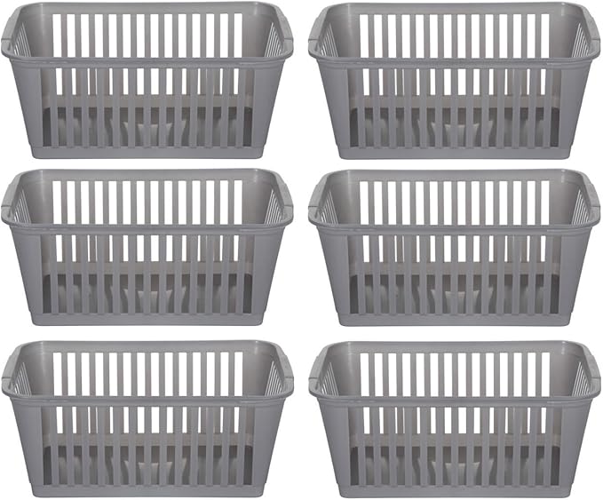 25 cm Silver Plastic Handy Basket Storage Basket - Pack of 6