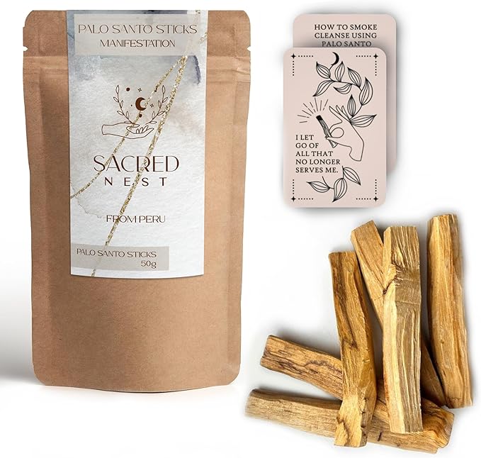 Sacred Nest Extra Premium Palo Santo & MP3 Ritual | 50g SERFOR Certified Smudging Sticks | 6X Chunky, High Resin Smudging Wood |Wild Harvested, Peruvian Smudge Sticks | Energy Cleansing Incense Sticks