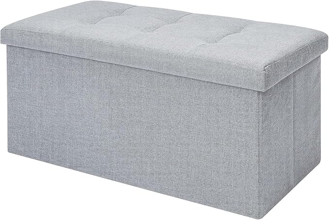CROWNSHOP Ottoman Storage Bench Footrest Stool Seat Toy Chest Storage Box Folding with Lid Long Shoes Bench Footstool Suitable for Living Room Grey 76 * 38 * 38 CM