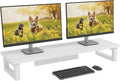 Dual Monitor Stand, 91x26cm Desk Shelf Double Monitor Riser for Laptop PC Computer Screen Monitor Stand Desktop Organiser for Working Gaming, White