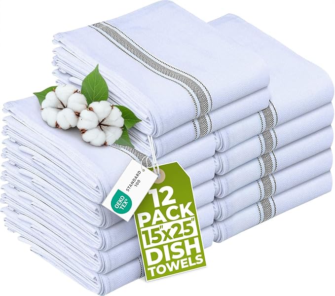 Utopia Towels - 200 GSM Grey Dish Towels(12 Pack - 38 x 64 cm) 100% Cotton Dish Cloths Absorbent Bar Cloth, Kitchen Tea Towel for Catering, Drying and Washing