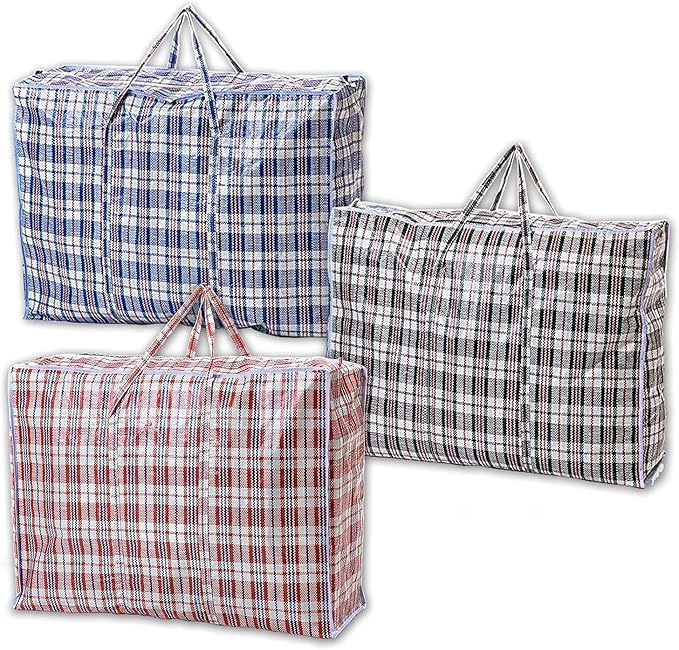 1ABOVE 3 PACKS MEDIUM Strong Laundry,Shopping, Storage, Reusable Store, Cloth, Moving, Waterproof, Handles and Zipper Bags -‎47CMX30CMX57CM
