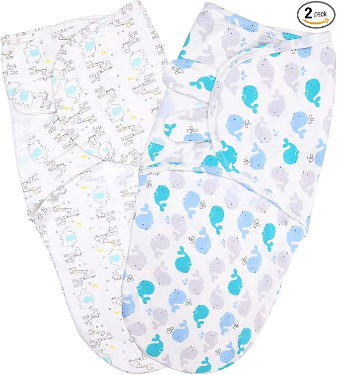 Vicloon Baby Swaddling Bag, Pack of 2, Swaddle Blankets Made of 100% Organic Cotton, Safety, Universal Adjustable, Swaddling Sleeping Bag for Infants Babies Newborns 0-3 Months - Blue