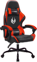 T-THREE.Ergonomic high-back gaming, computer, office, study, swivel, and racing-style chair with adjustable lumbar and headrest support, 150kg weight capacity, ideal for home office(Red)