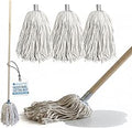 Traditional Cotton Mop with 3 String Head Refills and Smooth Wooden Mop Handle - Pure Cotton Mops for Cleaning Floors - String Floor Mops for Hard Floor, Bathroom, Kitchen, Laminate, Wood, Tiles etc