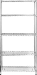 Amazon Basics 5-Shelf Storage Unit With Height Adjustable Shelves and Levelling Feet, 680 kg Max Weight, Chrome, 35.5 cm D x 91.4 cm W x 182.8 cm H