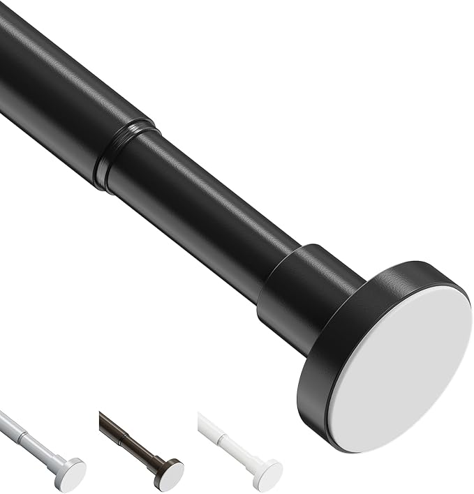 Extendable Shower Curtain Rod, Curtain Tension Pole 48-118CM, No Drill Telescopic Curtain Pole, Adjustable Strong Shower Rail for Bathroom Bedroom Window Closet, Black