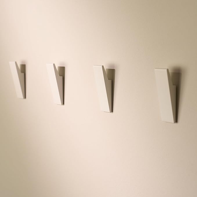 Designfactory Hamburg Adhesive Hooks | Towel Hooks Without Drilling | Self Adhesive Wall Hook Heavy Duty for Bathroom and Kitchen | Modern Design | Matt White