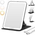 Auxmir LED Travel Makeup Mirror, Portable Vanity Mirror with Lights, Rechargeable Compact Mirror with Dimmable Touch Screen, Folding Beauty Mirror for Home and Travel, Black