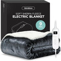 Electric Blanket Heated Throw 120 x 160cm with 9 Heat Settings & Timer, LED Display Controller, Auto Shut-Off, Machine Washable Soft Fleece for Sofa, Bed & Office, Light Grey