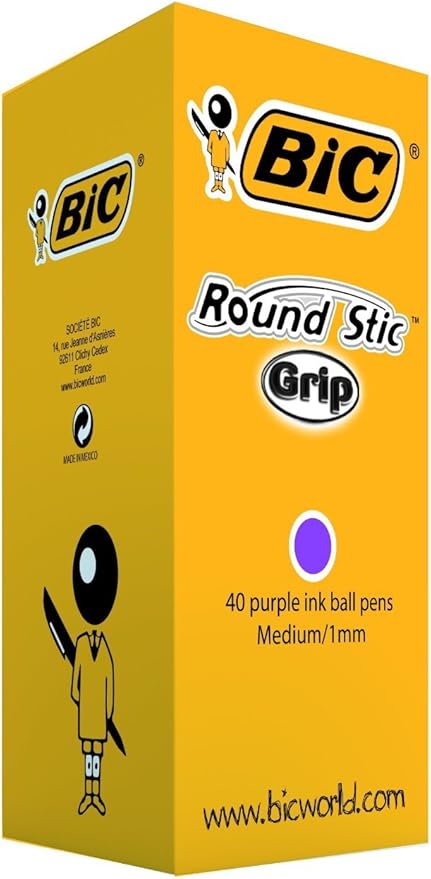 BIC Round Stic Grip Ballpoint Pens - Value Pack of 40 Pens for Office - Purple Colour - Smooth Writing and Comfortable Grip