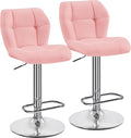 Yaheetech Barstools Set of 2, PU Leather Pink Chairs, Height Adjustable Breakfast Barstools for Home Kitchen, Restaurant