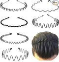 Metal Hair Band for Men,Women Elastic Wavy Hairband,Black Non-slip Metal Headbands,Suitable for Outdoor Sports,Everyday Wear. (6 Pcs)