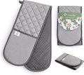 Grey Double Oven Gloves Heat Resistant Silicone Oven Mitts Pair | Non-Slip Silicone Oven Gloves Double Oven Mitt | Machine Washable Thick Potholders Home & Kitchen Accessories.