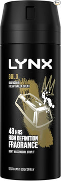 Lynx Gold Aerosol Body Spray Men's Deodorant Spray with an oud wood & fresh vanilla scent for 48 hours of odour busting, high defnition fragrance 6x 150 ml