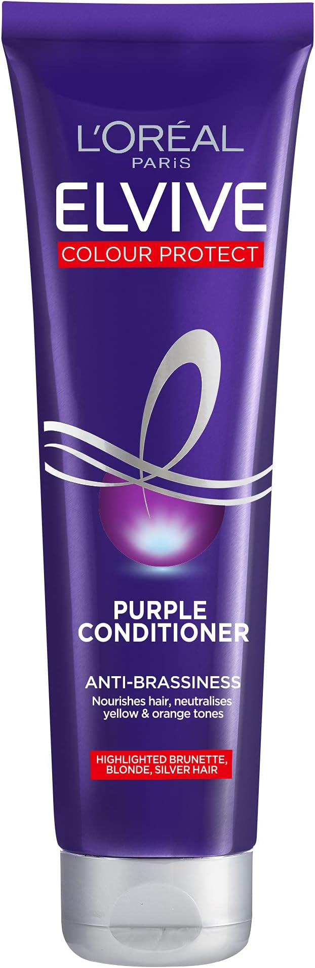 L'Oreal Paris Elvive Colour Protect Anti-Brassiness Purple Conditioner, Neutralises Yellow, Orange & Brassy Tones, Nourishes Highlighted Blonde, Brunette & Grey Hair, 150ml