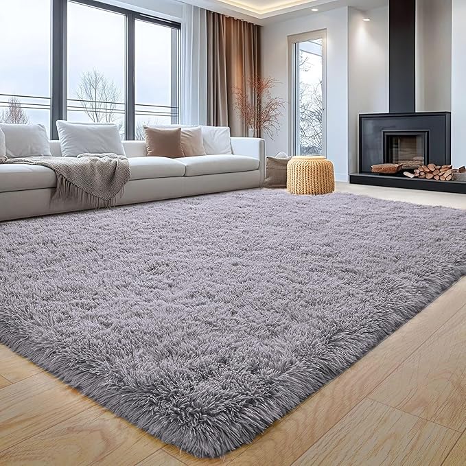 Aspire Homeware Rugs Living Room 120 x 170 - Grey Fluffy Area Rugs for Bedroom Super Soft Large Modern Shaggy Rug Non Slip Thick Pile