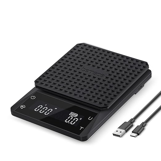 Bemece Digital Coffee Scales with Timer,0.1g/3KG High Precision Kitchen Scale with Large LED Display, IPX6Waterproof Electronic Food Weighing Espresso Scale(Type C Charging)