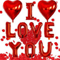 I Love You Balloons Decorations for Her Him - 18 Inch Heart Balloons with Rose Petals, Red Valentines Foil Balloon for Romantic Valentines Wedding Anniversary Proposal Engagement Party Supplies