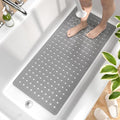 HITSLAM Bath Mat Non Slip Anti Mould, 89 x 40 cm Long Non Slip Shower Mat for Inside Shower, Machine Washable Bathroom Bathtub Mat with Strong Suction Cups and Drain Holes, Soft on Feet, Grey