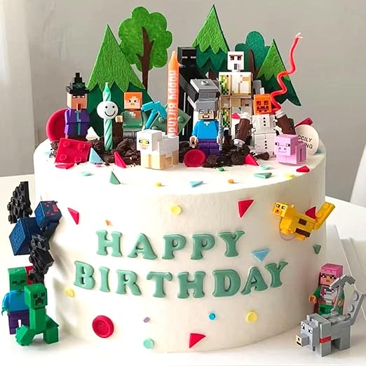 16pcs Cake Toppers Cake Decorations, 3D Happy Birthday Topper for NTN Game Cupcake Toppers Happy Birthday Cake Decorations for (3D-16)