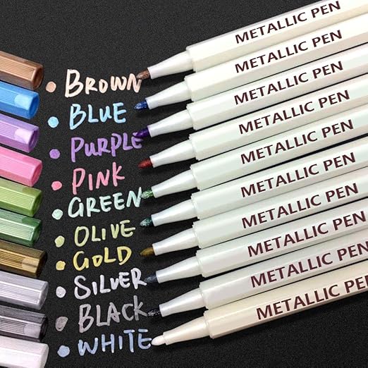 APOGO Metallic Marker Pens Scrapbook Pens for Black Paper, Arts and Crafts for Kids, Metallic Pens for Scrapbooking, Scrapbook Accessories, DIY Photo Album, Glass, Metal, Wood, Art Supplies