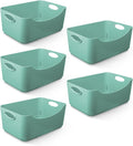 KEPLIN 5 Pack Teal Plastic Studio Storage Basket, Portable Container Boxes with Handles for Storage Organisation in Home & Office, Shelfs, Drawers, Kitchen & Cupboards (22.3 x 14.6 x 10cm)