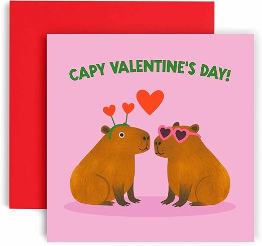 Capy Valentines Day – Cute Capybara Love – Capybara Pun – Valentine’s Anniversary Love – Valentine’s Anniversary Love – Card for Him Her – Blank Inside, 14.8 x 14.8 cm (Capy Valentines)