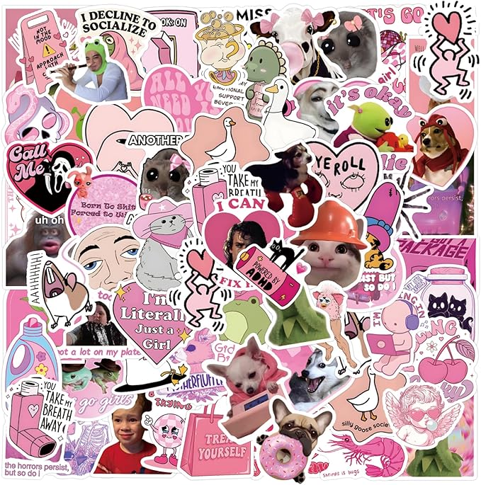 110PC Pink Funny Stickers for Adults & Women - Waterproof Vinyl Decals for Water Bottle, Laptop, Scrapbooking; Cool Funny Girly Gifts