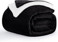 Aisbo Sherpa Fleece Blanket Black Throws - Thick Warm Soft Throw Blanket for Bed Double Size, 150x200cm Fluffy Microfiber Solid Twin Blankets for Sofas Couch