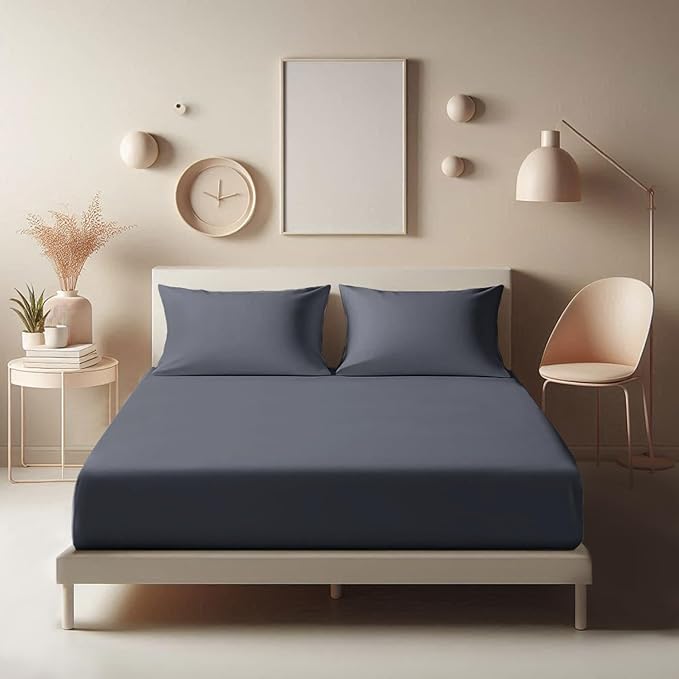 Aspire Homeware Double Fitted Sheet - 25 cm Deep Hotel Quality (Charcoal) Bed Sheets - Soft & Breathable Fitted Bed Sheets Double - Anti-Wrinkle Easy Care Fitted Sheets