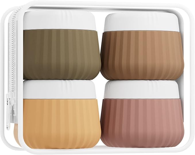 Travel Containers for Toiletries 4 Pack, TSA Approved Travel Size Toiletries, Portable Size Containers, With Clear Bag Leak Proof Silicone Jars, Essentials Creams Jars Carrying Small Items