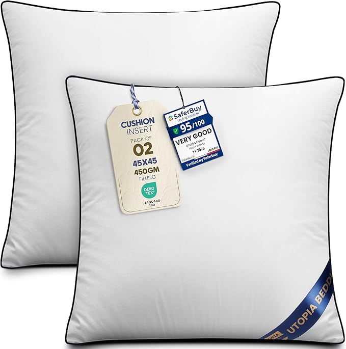 Utopia Bedding Cushion Inner Pads (Pack of 2), 45x45 cm (18 x 18 inches) Cushion Stuffer Inserts, Hollowfibre Piping Pillows (White)