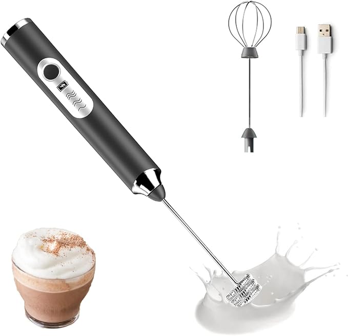 Milk Frother Coffee USB Rechargeable Handheld Milk Frother 1 Milk Frother 1 Whisk for Cappuccino, Hot Chocolate, Coffee, Latte